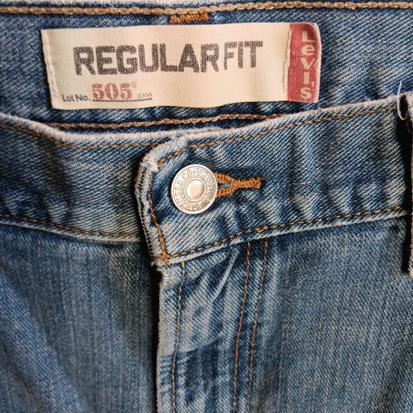 36x30 Levis 505 Regular Fit Blue Denim Jeans Distressed Paint Splatter Y2K - Picture 6 of 10